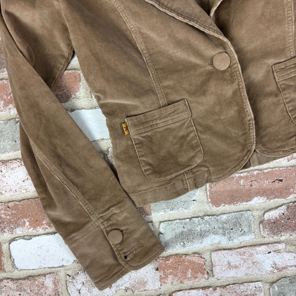 VTG Y2K CARBON DENIM PROJECT Brown STRETCH CORDUROY CROPPED BLAZER/JACKET M - Picture 4 of 6